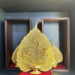 Tượng phật và lá Bồ đề mạ vàng 24K